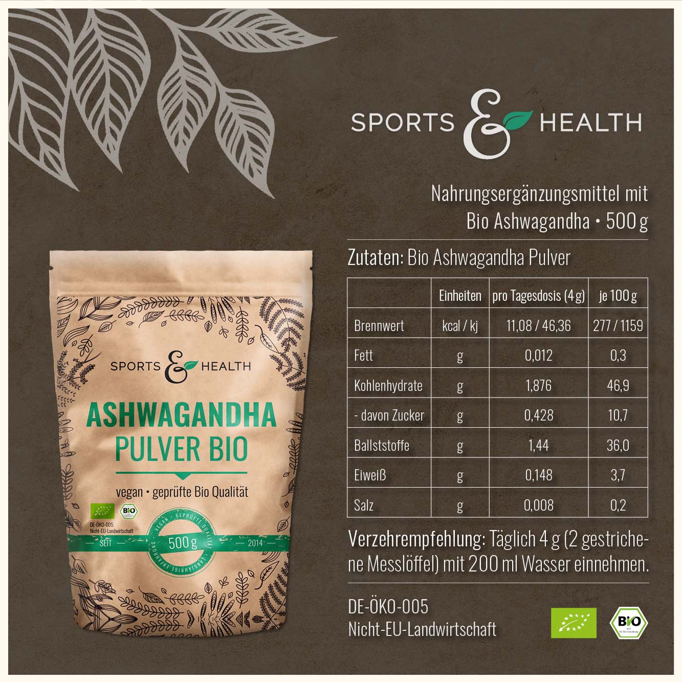 Bio Ashwagandha Pulver - DE-ÖKO-005