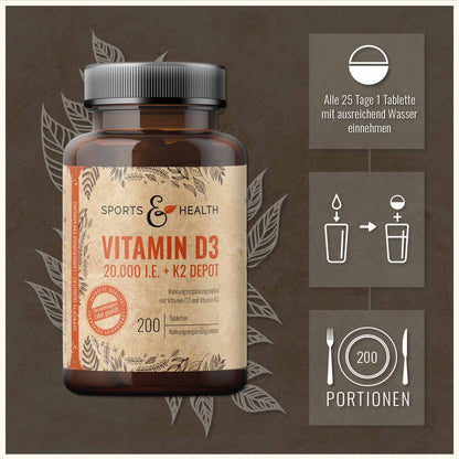 Vitamin D3 + K2 Depot 200 Tabletten - 20.000 IE