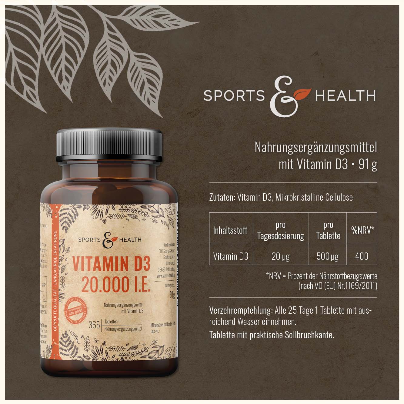 Vitamin D3 Tabletten - 20.000 IE