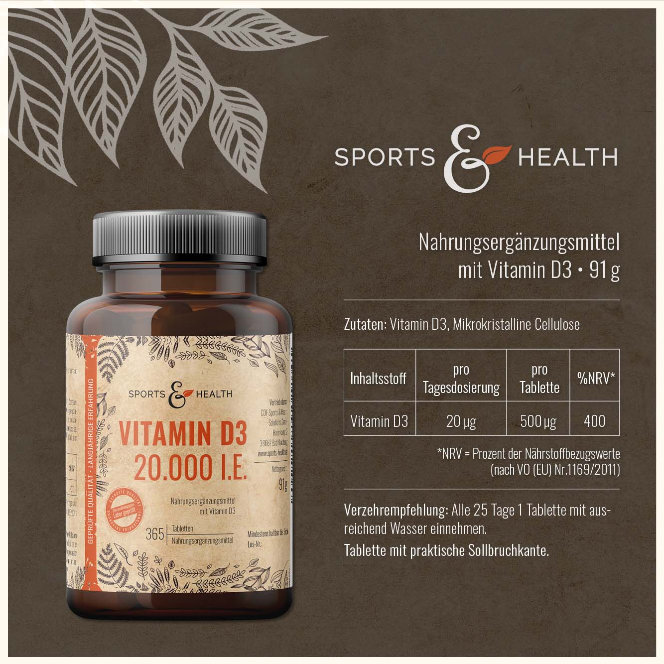 Vitamin D3 Tabletten -  20.000 IE